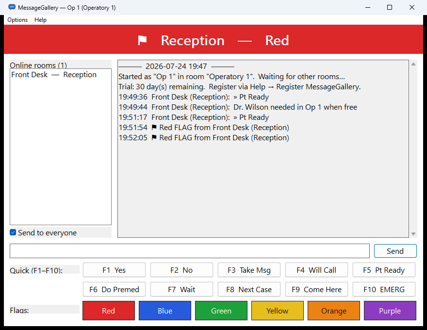 A red flag alert from Reception taking over the MessageGallery header